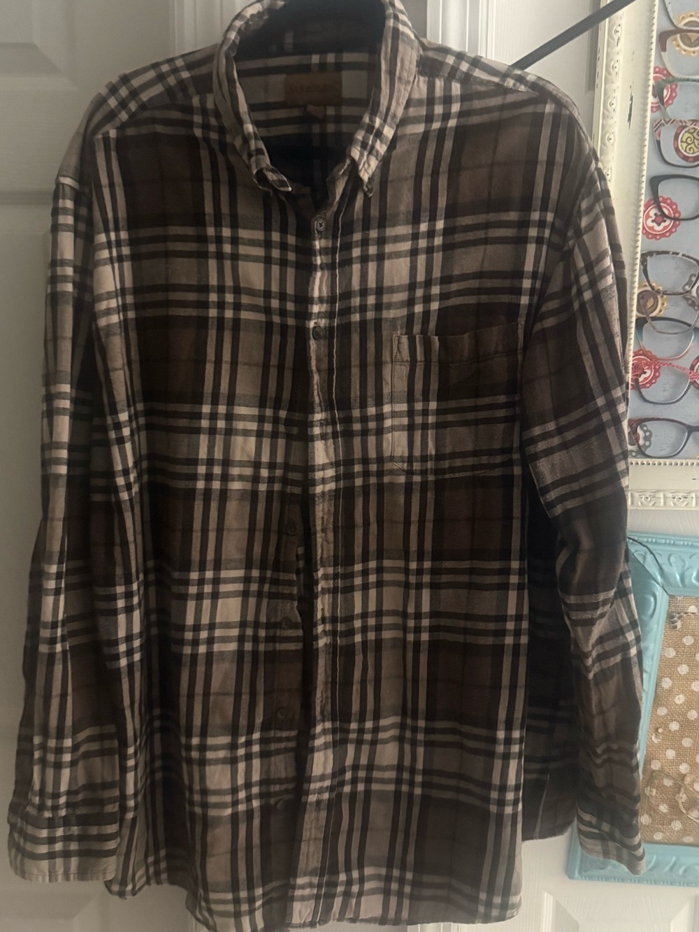 St. John's Bay Brown and Cream Plaid Button-Down Shirt